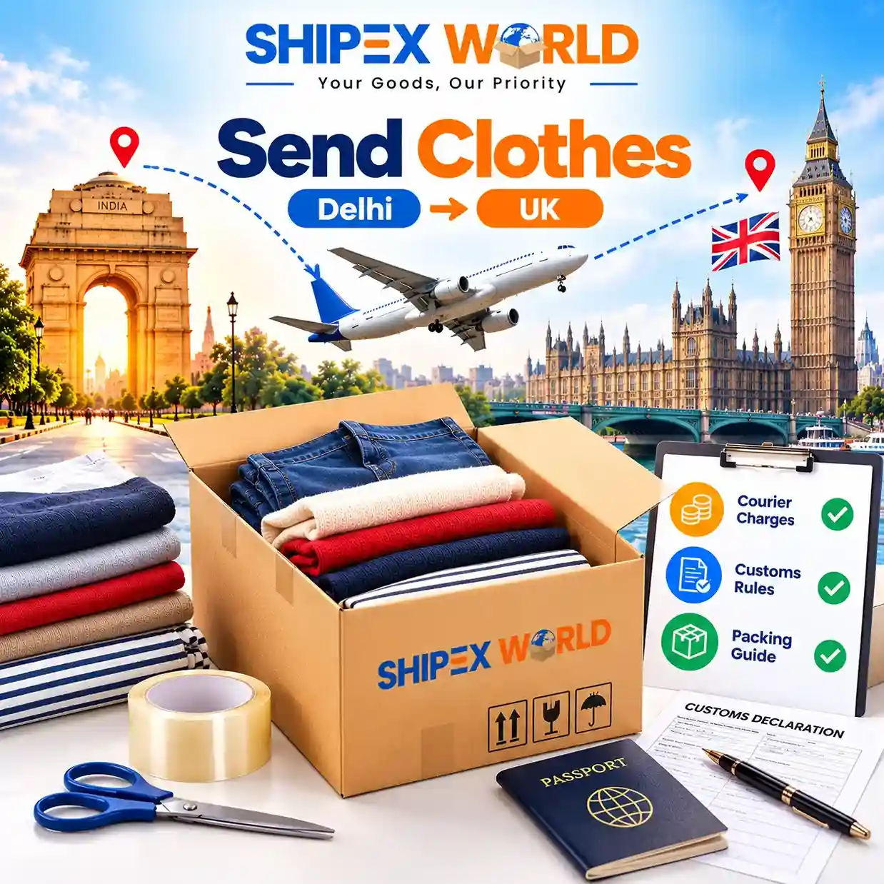 How to Send Clothes from Delhi to UK – Courier Charges, Customs & Packing Guide (2026)
