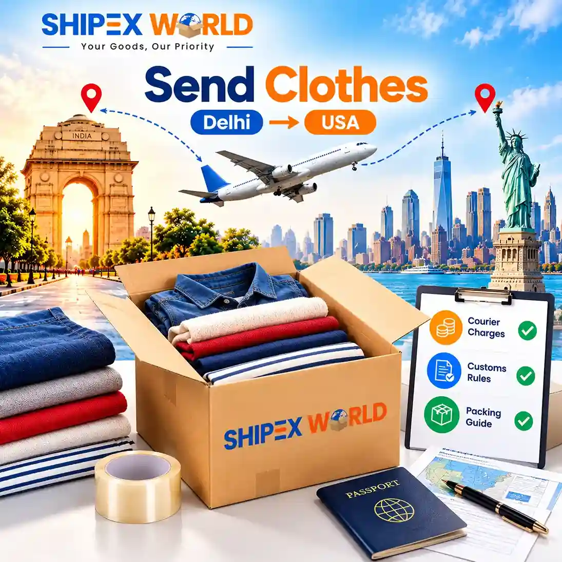 How to Send Clothes from Delhi to USA – Courier Charges, Customs & Packing Guide (2026)